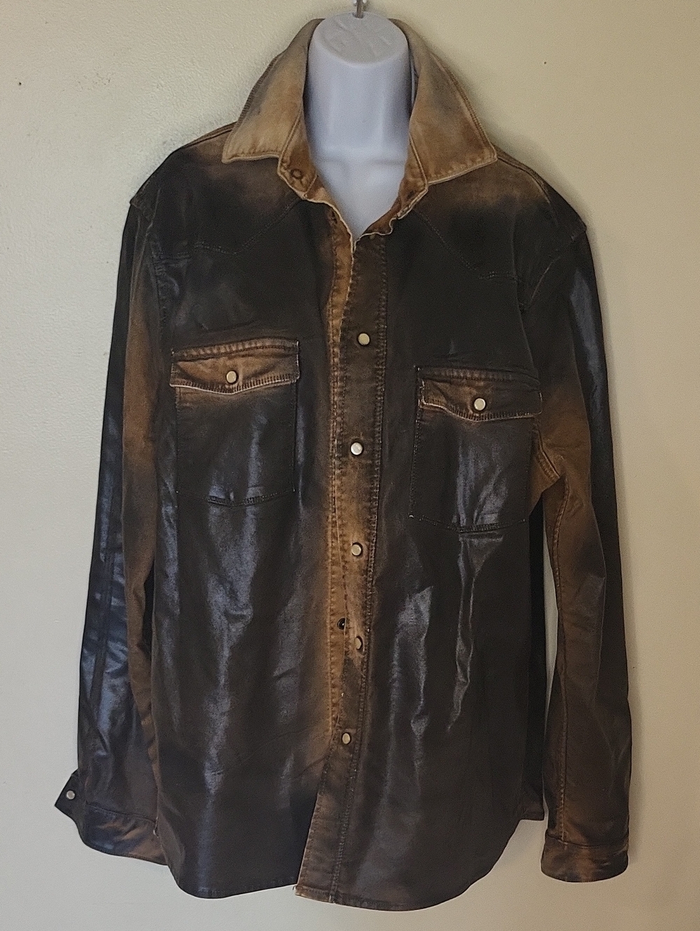 Men's Brown Distressed Leather Shirt Jacket